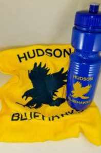 Hudson Bluehawks rally towel and water bottle