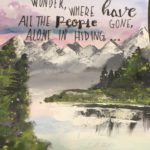 haiku over mountain painting background