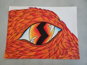 pastel drawing of a dragon eye