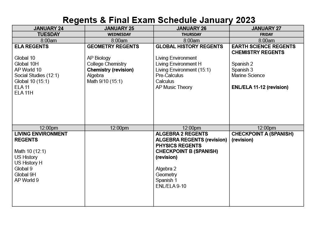 August 2025 Regents Schedule