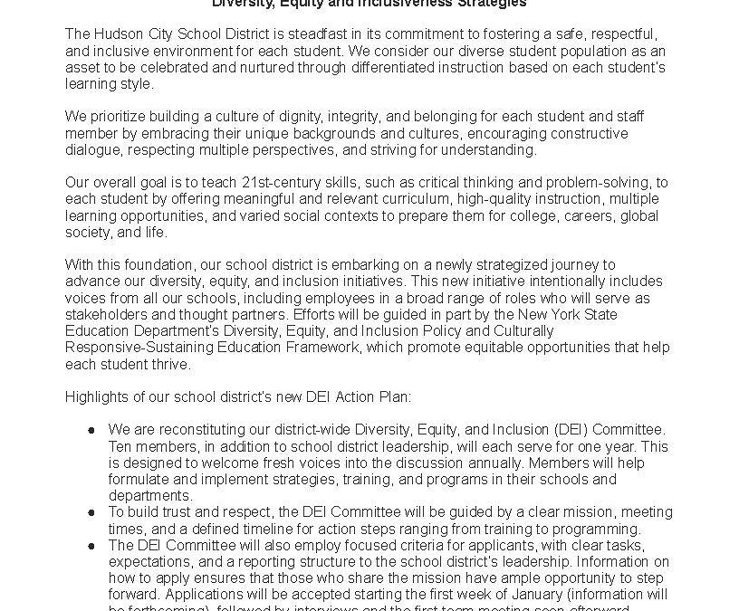 Hudson City School District Launches New DEI Strategies