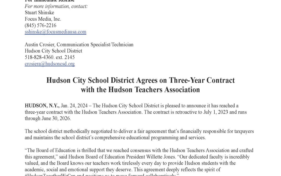 Press Release: HCSD Agrees on Three-Year Contract with the HTA