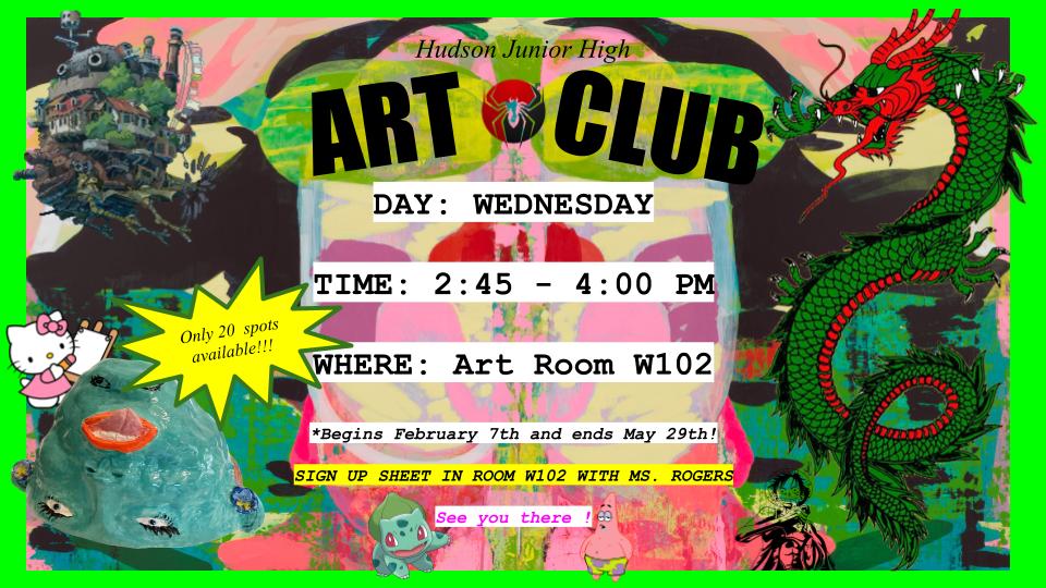 Hudson JHS Art Club Starts Feb. 7, 2024