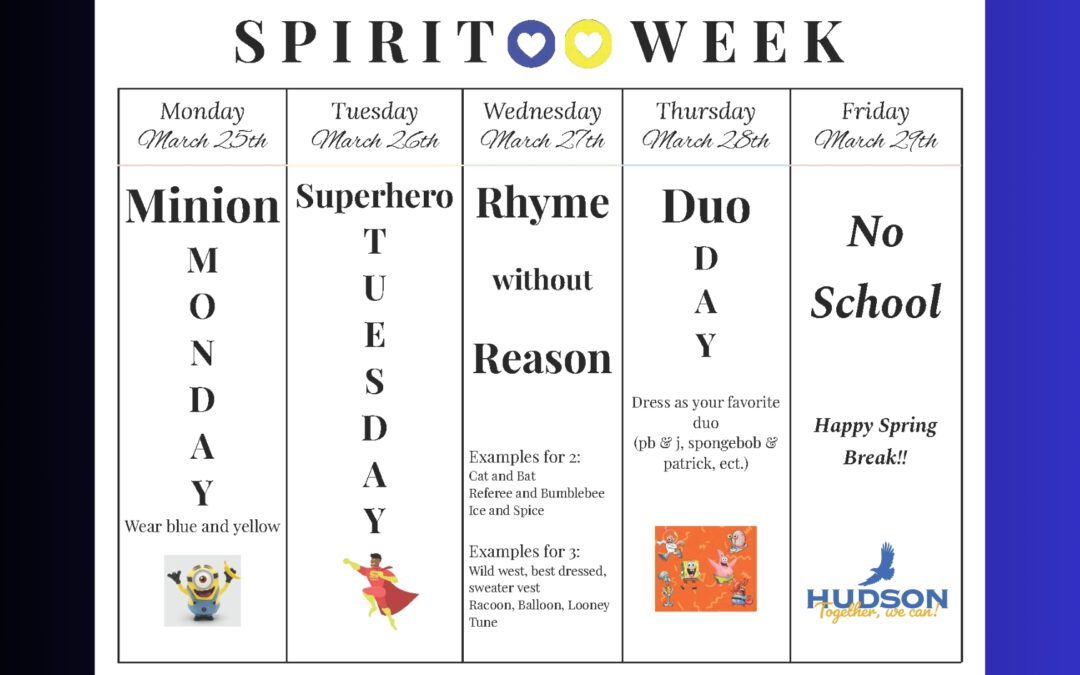 Hudson JHS Spirit Week (March 25-28, 2024)