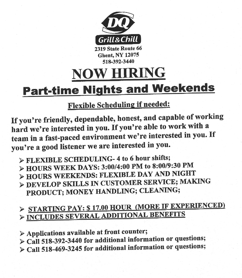 Dairy Queen flyer Part-time Nights and Weekends 